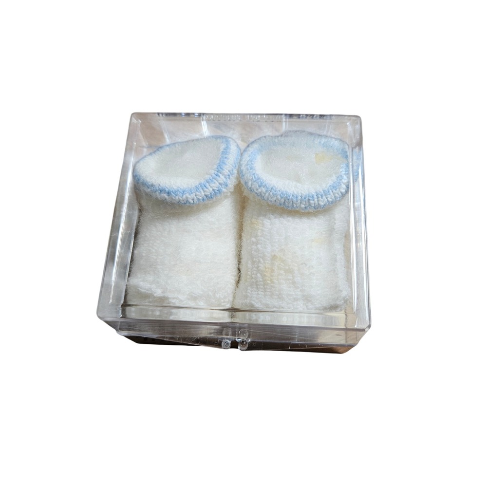 Vintage Trimfit Bootees Baby Socks White Blue Trim 0-3 Months ‎ Cozy Kidcore NIB